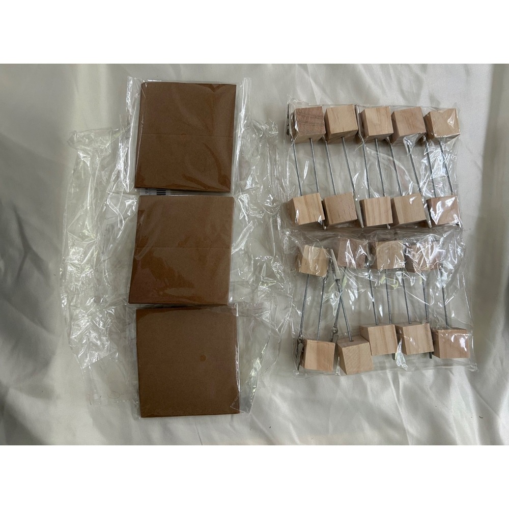 19 Rustic Wood Place Card Holders + 30 Kraft Cards Wedding Table Name Clips